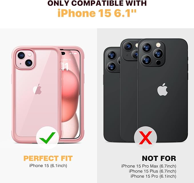 Diaclara Designed for iPhone 15 Case, Full Body Rugged Case with Built-in Touch Sensitive Anti-Scratch Screen Protector, with Camera Lens Protector for iPhone 15 6.1" (Coral Pink)
