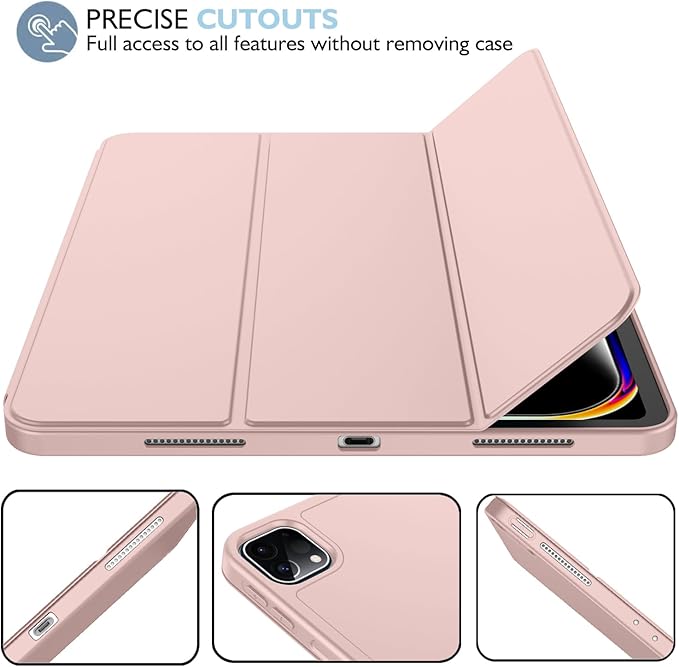 iMieet Case for iPad Pro 11 Inch (M5) 2025 /(M4) 2024 5th Gen, Trifold Stand Smart Cover with Pencil Holder and Soft TPU Back, Auto Wake/Sleep (Rose Pink)