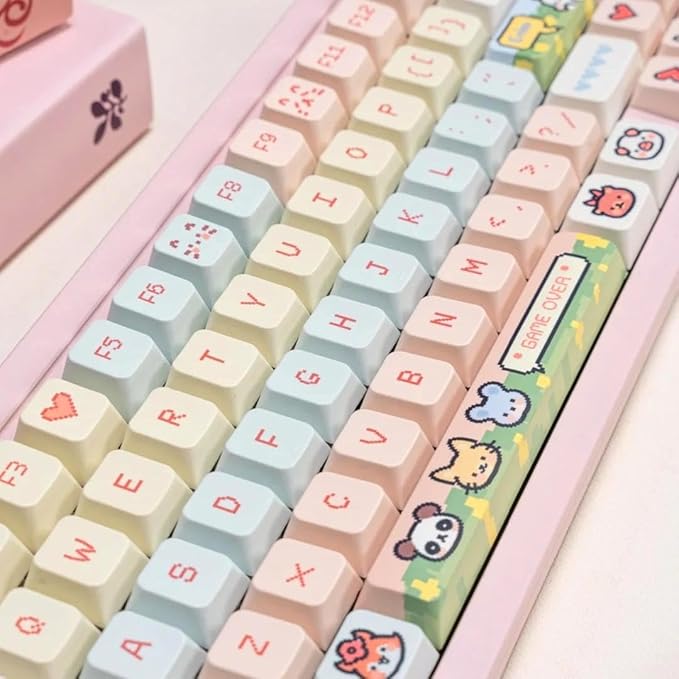 PBT Keycap Set-Cherry Profile Keycaps Cute Pink keycaps 60% 75% 100%, Dye Sub Cute Animal Theme Keyboard caps,118 Key Custom Key caps for Gateron MX Switches Mechanical Keyboard