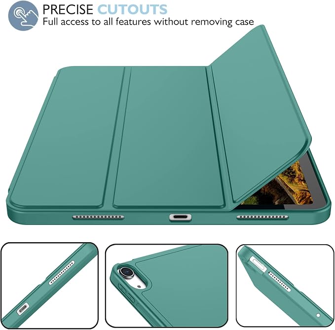 iMieet iPad Air 11 Inch Case M4/M3/M2(2026/2025/2024), iPad Air 5th/4th Generation Case 2022/2020 10.9 Inch with Pencil Holder,Trifold Stand Smart Case with Soft TPU Back(Forest Green)
