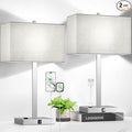 Lynnoland 21" Set of 2 Table lamp with USB A+C & AC Outlets, Touch Control 3-Way Dimmable Nightstand Lamps for Bedroom Living Room Office Reading, Gray Shade Touch Lamps, 5000K LED Bulbs Included