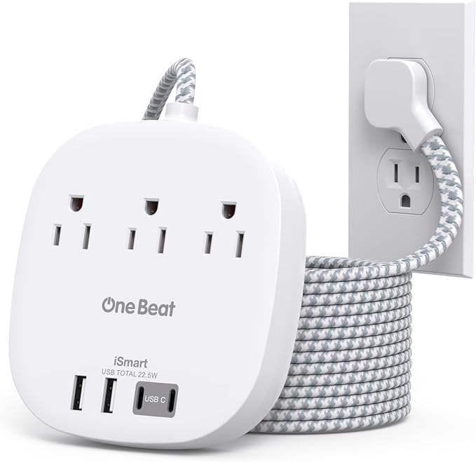 Extension Cord 10 Ft, 22.5W/4.5A Travel Power Strip with Surge Protector, 3 Outlets & 4 USB Ports (2 USBC), Desktop Charging Station 10ft Power Strip Long Cord for Home Office College Dorm Essentials