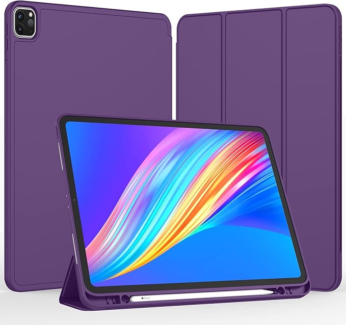 iMieet Case for iPad Pro 11 Inch (M5) 2025 /(M4) 2024 5th Gen, Trifold Stand Smart Cover with Pencil Holder and Soft TPU Back, Auto Wake/Sleep (Dark Purple)