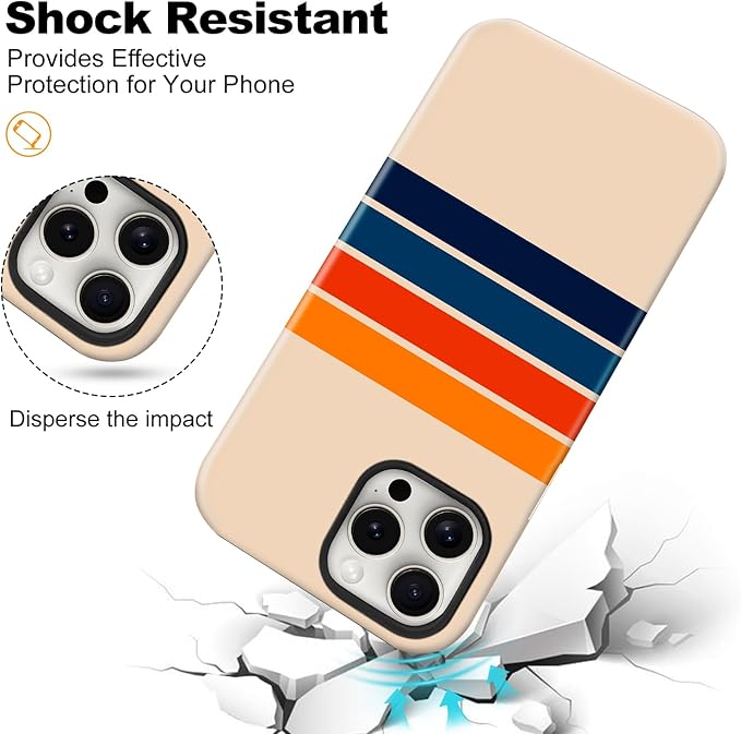 Magnetic for iPhone 12/12P Case Cute Stripes Phone Case, Shockproof Slim TPU and Hard PC Protective Phone Cover Compatible with MagSafe Designed for Women Girls,Retro