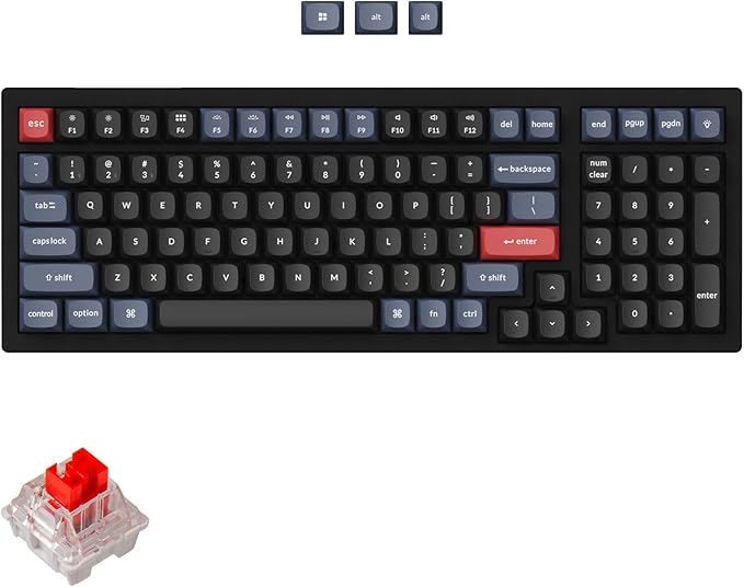 Keychron K4 Pro 96% Custom Wireless Mechanical Keyboard with Hot-Swappable K Pro Red Switch, QMK/VIA Programmable Macro Bluetooth/Wired Keyboard White LED Backlit for Mac Windows Linux - Black