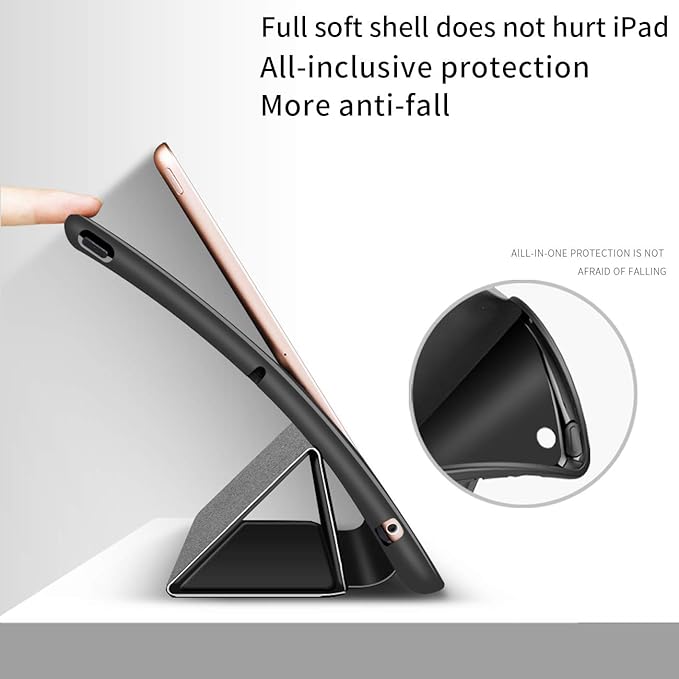 Aoub Case Compatible for iPad 9.7 inch 6th/5th Generation Case 2018/2017 with Pencil Holder, Thin Lightweight Smart Stand Cover, Auto Wake/Sleep, Model A1822/A1823/A1893/A1954, Black