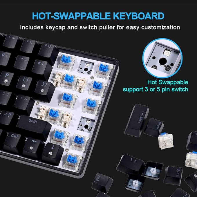 FOXXRAY HKM-S93 Mechanical Gaming Keyboard, Compact 75% Layout Hot-Swappable Gaming Keyboard Blue Switch, RGB Backlit with Customizable Keys, 84-Key Wired Computer Keyboards for Laptop PC Gamer-Black