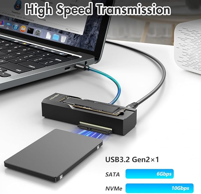 M.2 NVMe SSD Enclosure Adapter, 10Gbps SATA & M.2. NVMe Dual Bay Offline Clone USB-C Adapters Supports 3.5"/2.5" SATA SSD, Type-C Standalone Clone Duplicator