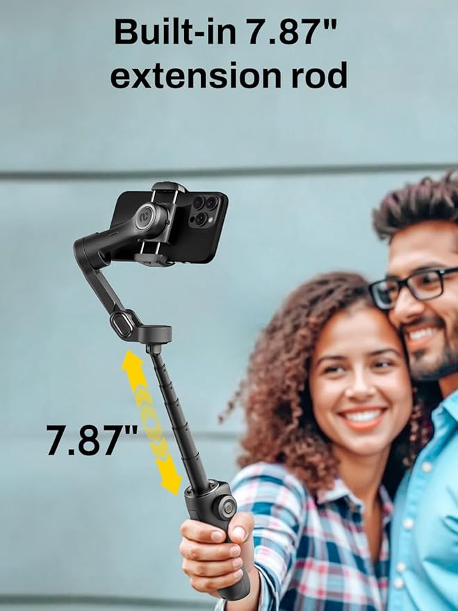 AOCHUAN 3-Axis Gimbal Stabilizer for iPhone, Smartphone Gimbal w/7.8" Extension Rod, Portable Hard Case for Camera, EVA Protective Storage, Magnetic RGB LED Light, 7 Color Temperature, V8 & B30 & L20