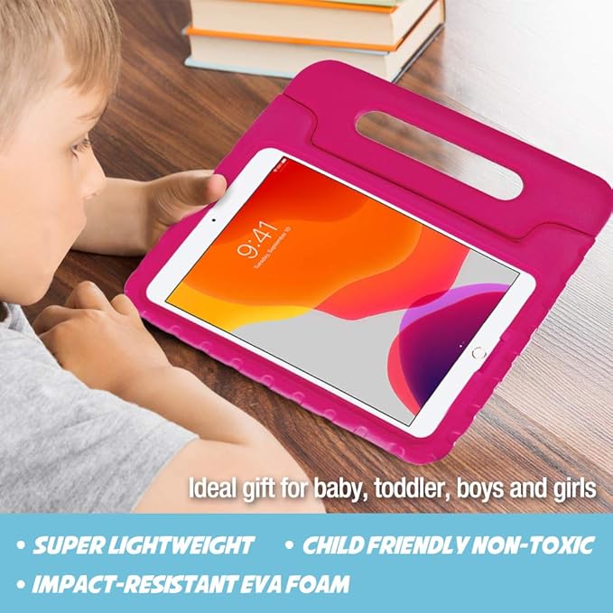 ProCase Kids Case for iPad 9th Generation/iPad 8/iPad 7, iPad 10.2 Case 2021 2020 2019/iPad Air 10.5/iPad Pro 10.5 Kids Case, Shockproof Lightweight Case with Convertible Handle -Magenta