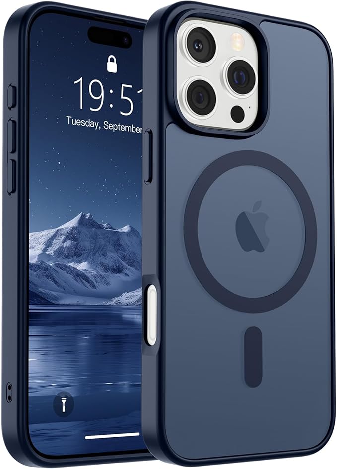 SUPFINE Magnetic for iPhone 16 Pro Case (Compatible with MagSafe) (Military Grade Drop Protection) Translucent Matte Shockproof Phone Cover,Dark Blue