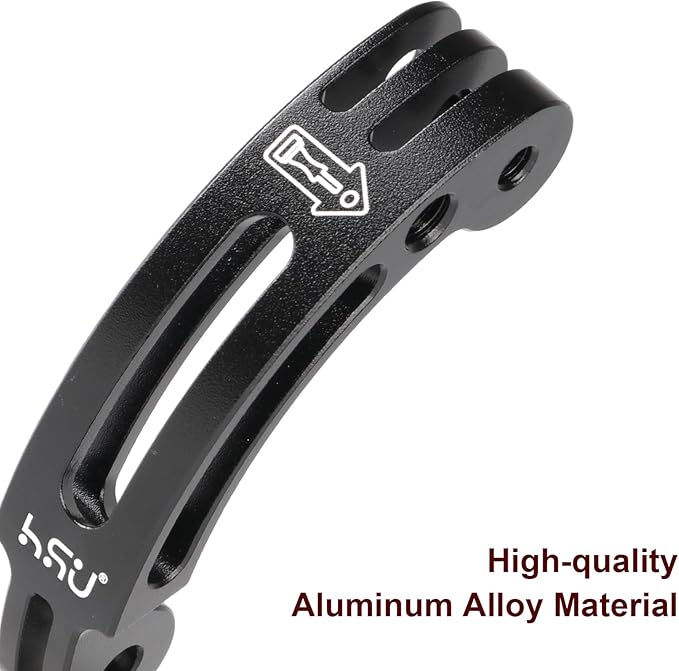 HSU Aluminum Alloy Curved Extension Arm (3”) Metal Pole Mount Helmet Stick Extension Arm Mount for Hero 13/12/11/10/9/8/7/6 Black, DJI Osmo Action 5 Pro/4/3 and More Action Cameras (Black)