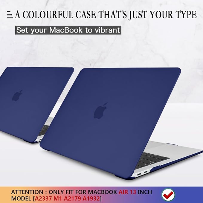 CISSOOK Navy Blue Cover for MacBook Air 13 M1 Case with Retina Display and Touch ID, Dark Blue Hard Shell Case with Keyboard Cover + Screen Protecter for Air 13 M1 A2337 A2179 A1932 Model 2018-2021