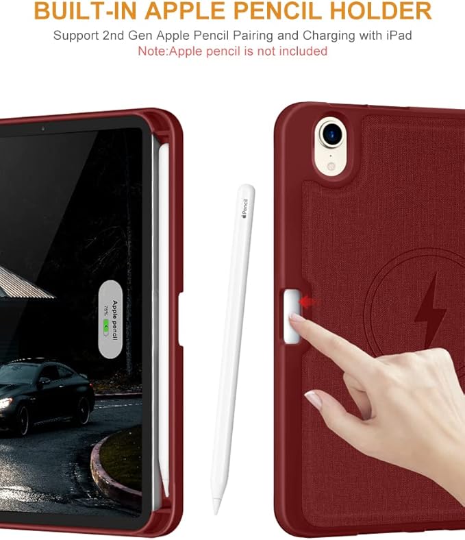 DTTO Case for iPad mini 7 (A17 Pro) 2024 / iPad mini 6 2021 8.3 inch with Pencil Holder, Multi-Angle Magnetic Standing Cover for iPad mini 7th/6th Generation [Auto Wake/Sleep], Burgundy Red