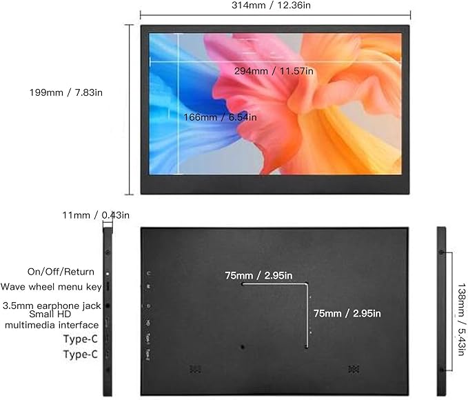 4K Portable Monitor, 13.3 Inch 1920x1080 FHD Laptop Monitor, Ultra Slim Type C Port and HDMI Computer Gaming Display, for Computer, PC, Laptop, PS, Phone