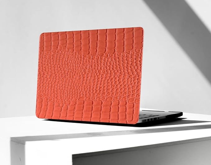 Compatible with Crocodile MacBook Air 13 inch Case 2021 2020 2019 2018 M1 A2337 A2179 A1932, Textured Elegant Luxury Aligator Skin Snakeskin PU Leather Hard Shell & Keyboard Cover, Orange