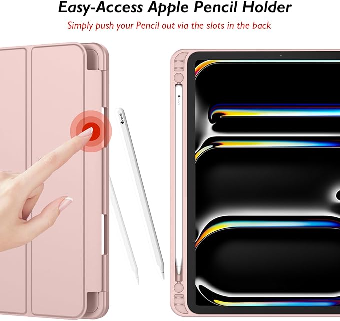 iMieet Case for iPad Pro 11 Inch (M5) 2025 /(M4) 2024 5th Gen, Trifold Stand Smart Cover with Pencil Holder and Soft TPU Back, Auto Wake/Sleep (Rose Pink)