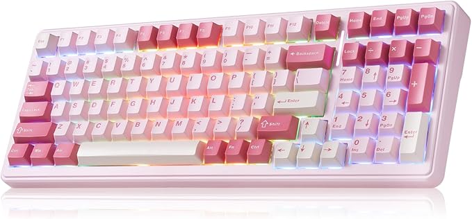 Aula F99 Mechanical Keyboard Pink, Wireless Gaming Keyboards Hot Swappable Custom Creamy Computer Keyboard, Full Size, Tri-Mode BT5.0/2.4GHz/USB-C,RGB Backlit,Gasket Structure,Strawberry Mint Switch