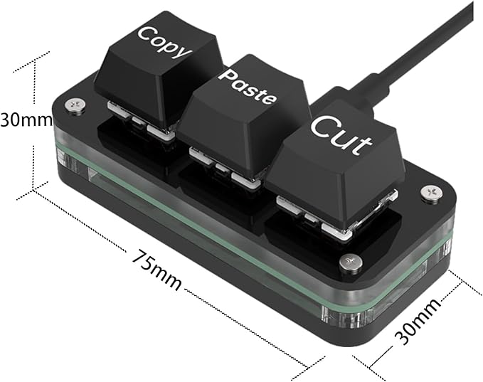 Copy Keyboard, Cut Copy Paste Keypad, One Handed Macro Keypad, Programmable Mechanical Keyboard for Working and Gaming, Shortcut Keyboard for PC, MAC, Laptop (Black)