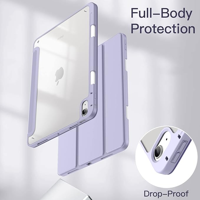 JETech Case ONLY for iPad Air 11-Inch M4/M3/M2 (2026/2025/2024), iPad Air 5/4 (2022/2020 5th/4th) with Pencil Holder, Clear Transparent Back Slim Stand Shockproof Tablet Cover (Purple)
