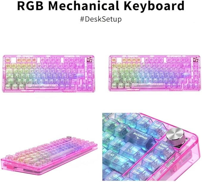 RisoPhy Mechanical Gaming Keyboard, Tri-Mode Bluetooth/Wireless/Wired, RGB Backlit Keyboards,81-Key Hot-Swappable Anti-Ghosting Compatible with Computer, PC/Mac(Pink)