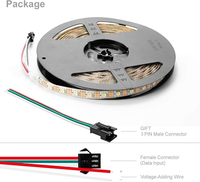 BTF-LIGHTING RGBW RGB+Cool White SK6812 (Similar WS2812B) 4 Colors in 1 LED Strip Individually Addressable 16.4ft 60Pixel/m 300LED Light Dream Color IP65 DC5V White PCB (No Adapter or Controller)