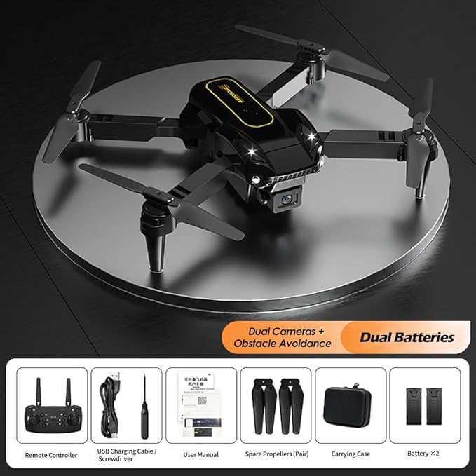 QIDUHUQI Drone with 1080P Camera, Christmas Mini Foldable Drone for Adults and Beginners, Headless Mode, Altitude Hold, One Key Start/Landing, 360° Flips, Speed Adjustment (Champagne Gold)
