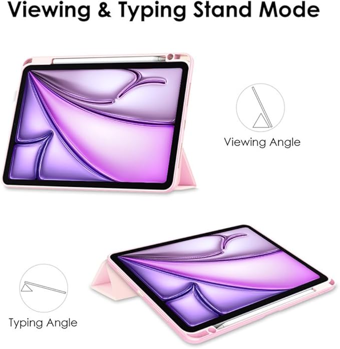 Clear Case for iPad Air 13 Inch (M4 2026/M3 2025/M2 2024)&iPad Pro 12.9 6th/5th/4th/3rd Gen (2018-2022) with Pencil Holder, Magnetic Trifold Smart Stand Cover Auto Wake Sleep (Pink)
