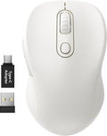 WisFox 2.4G Wireless Mouse for Laptop, Ergonomic Computer Mouse with USB Receiver and Type-C Adapter, 3 Adjustable Levels DPI, 6 Button Cordless Wireless Mice (Pure White)