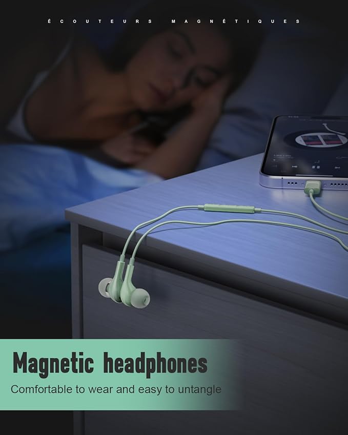 Wired Headphones USB C for for Galaxy S26 S25 Ultra A17 A16 S24 S23 in Ear USB-C Headphones Wired with Microphone Volume Control Type C Headphones iPhone 16 Pro Max iPad mini Xiaomi Pixel Green