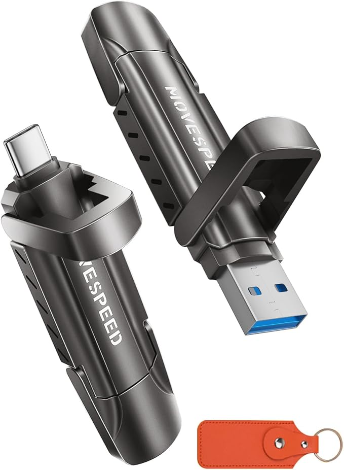 MOVE SPEED 2TB Flash Drive, External SSD with 1000MB/s Read Write Speed, USB 3.2 Gen2+Type C Dual Port Portable SSD, Thumb Drive for iPhone 15, 16, 17 Series/MacBook/Android Phone/Audio etc