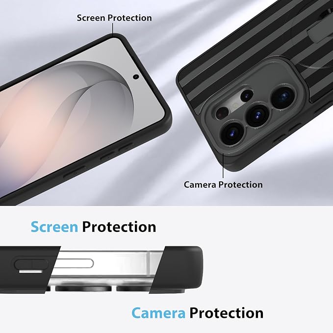 KANGHAR Compatible with Samsung Galaxy S26 Ultra Case, Support for MagSafe, Silicone Stripes Cute Pattern, Wristband Kickstand Camera Protection Soft Slim Cover for Girls Women -Black