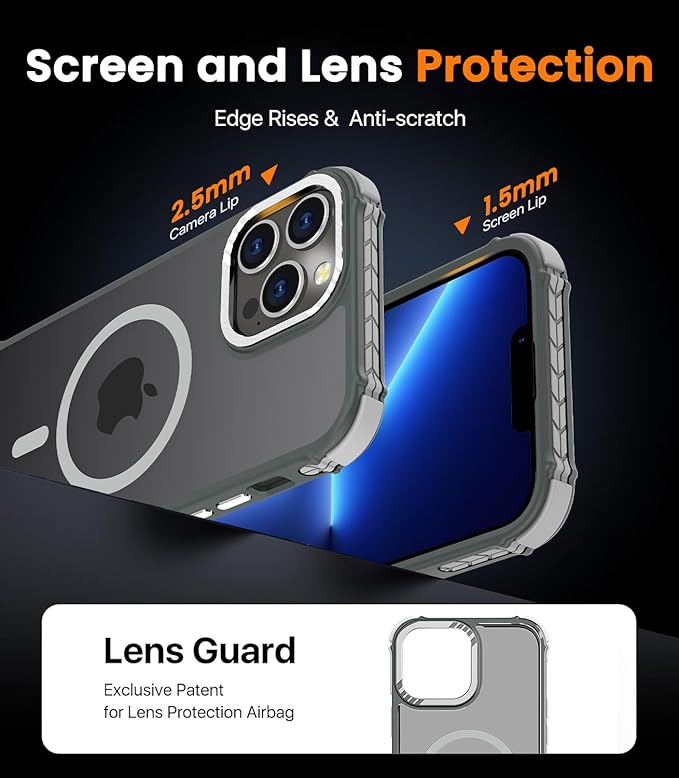 DEERLAMN Strong Magnetic Case for iPhone 13 Pro Max 6.7-Inch,[Compatible with Magsafe][Military Grade Drop Protection] Translucent Matte Shockproof Protective Phone Cover-Frosted Gray
