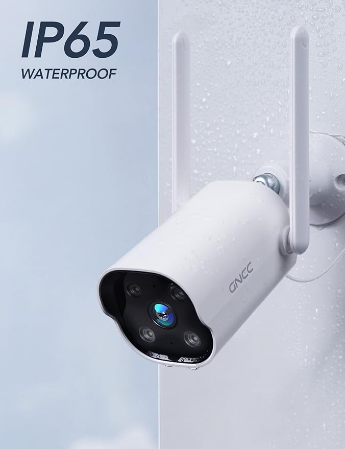 GNCC Security Camera Outdoor, 2K Cameras for Home Security, Color Night Vision, Motion Detection, 2-Way Audio, 24/7 Recording, Cloud & SD Card Storage, IP65 Waterproof, 2.4GHz WiFi (White-2P)