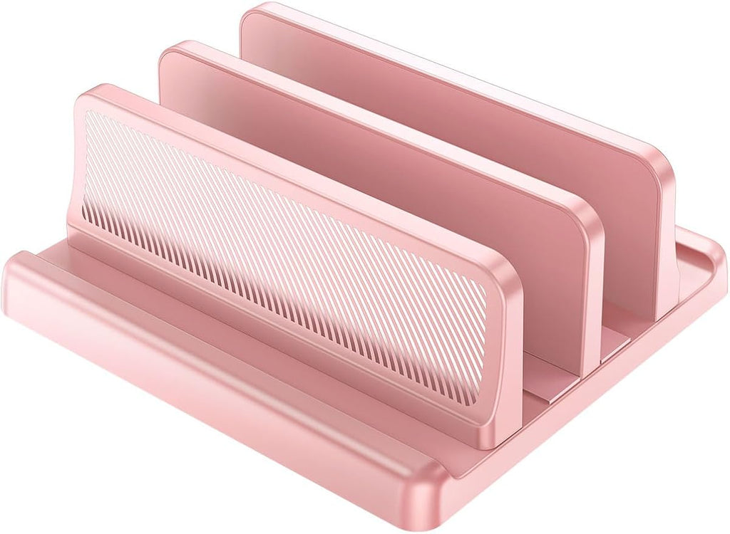 EAXBUX 4 in 1 Vertical Laptop Stand Holder,Adjustable ABS Plastic Desktop Management Notebook Dock,Vertical Laptop Stand Space-Saving for All MacBook/Surface/Samsung/HP/Dell/Chrome Book(Pink)