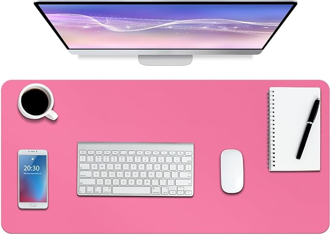 Boutilon Leather Desk Pad Protector,Non-Slip Mouse Pad,Laptop Desk Pad,Office Mouse Mat,Waterproof Leather Desk Blotter,Desk Writing Pad for Office and Home (S-Rose Pink,24"x 14")