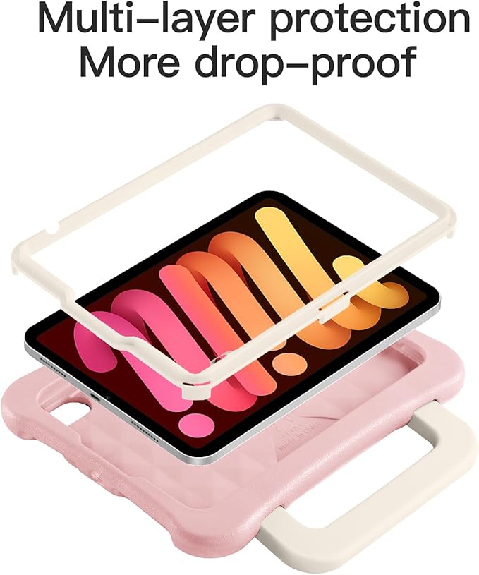 Kids Case for iPad mini 7 (A17 Pro) 2024 /iPad Mini6 2021, Light Weight Heavy Duty/Shockproof/Drop Proof with Handle/Kickstand, Child Friendly Cover for iPad mini 7th/6th Gen 8.3inch (Pink)