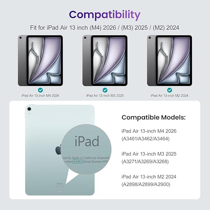 Case for iPad Air 13 inch M4 2026/M3 2025/M2 2024 with Pencil Holder & Card Slots & Hand Strap, Embossed PU Leather Stand Magnetic Shockproof Cover Case for iPad Air 13-Brown