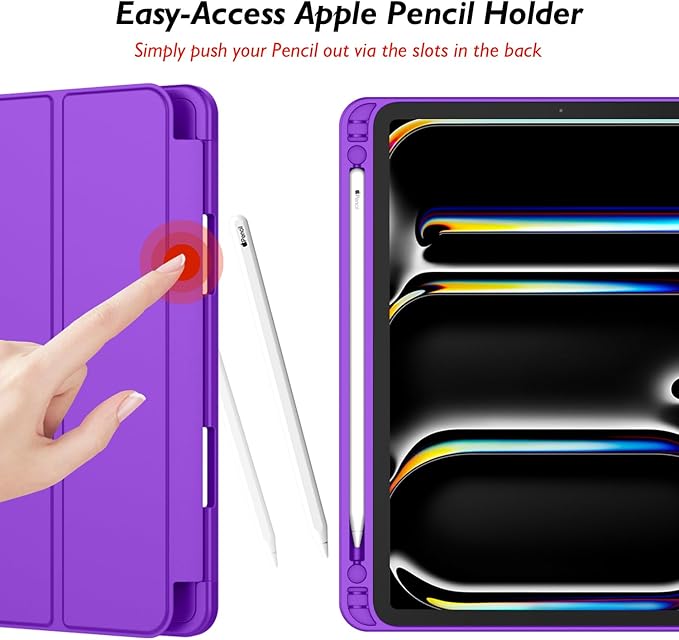 iMieet Case for iPad Pro 11 Inch (M5) 2025 /(M4) 2024 5th Gen, Trifold Stand Smart Cover with Pencil Holder and Soft TPU Back, Auto Wake/Sleep (Grape Purple)