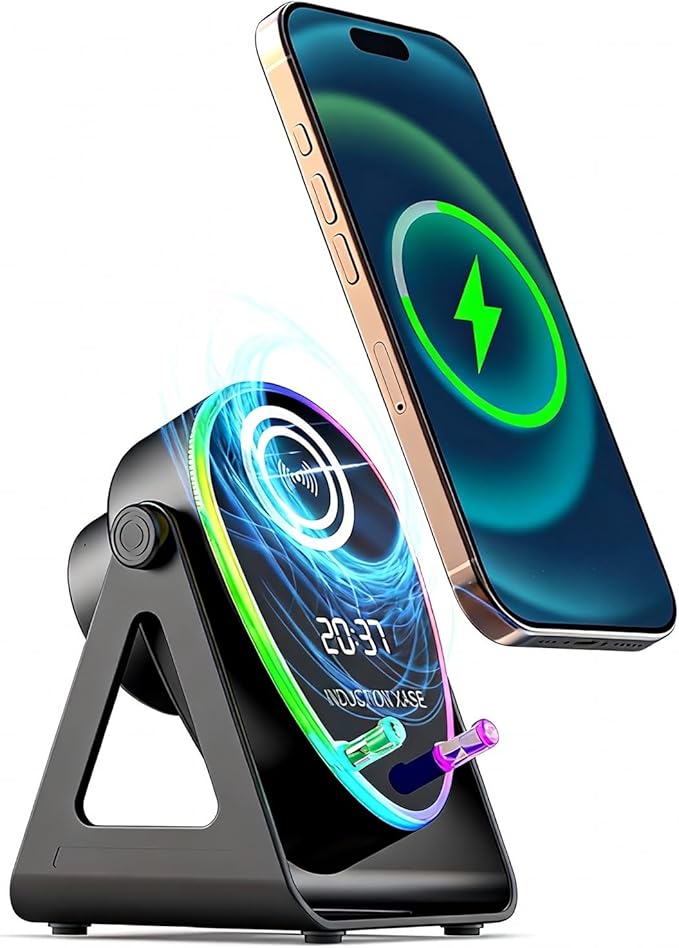 5 in 1 Induction Bluetooth Speaker with Phone Stand, 1800mAh RGB Lighting Induction Speaker, 360° Surround Sound, 4-13" Device Fit, Ideal for Men Women, Parties, Gaming