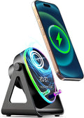 5 in 1 Induction Bluetooth Speaker with Phone Stand, 1800mAh RGB Lighting Induction Speaker, 360° Surround Sound, 4-13" Device Fit, Ideal for Men Women, Parties, Gaming
