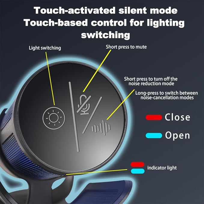 UP-S Condenser Microphone for Gaming PC/PS5 - RGB USB with Noise Cancellation & Tap-to-Mute - Triple-Knob Control Desktop Stand Mic for Streaming, Podcasting YouTube Black