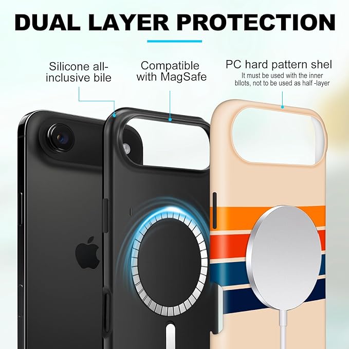 Magnetic for iPhone 17 Air Case Cute Stripes Phone Case, Shockproof Slim TPU and Hard PC Protective Phone Cover Compatible with MagSafe Designed for Women Girls,Retro