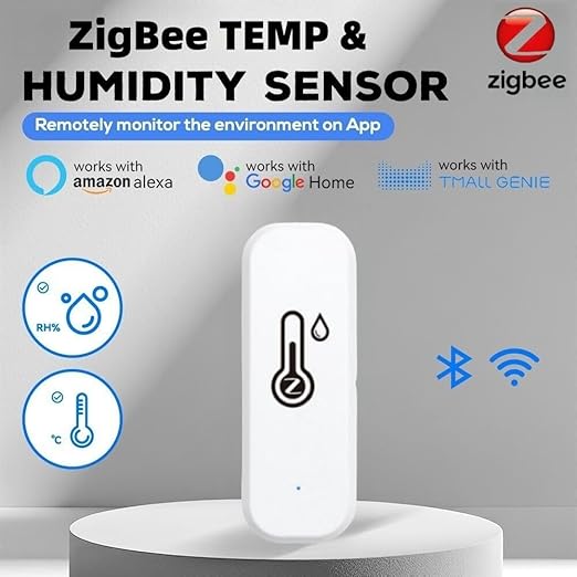 ZigBee Indoor Temperature and Humidity Sensor,Compatible with Alexa and Google Home,for Baby Rooms,Greenhouses Accessories,Garages,Office 4Pack(No Include Battery)