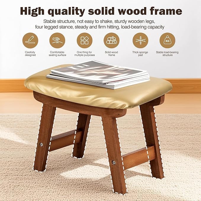 Sosola Foot Stool with Leather Cover,Foot Rest Made of Wooden for Couch,Bench,Sofa,Under Office Desk (Golden)