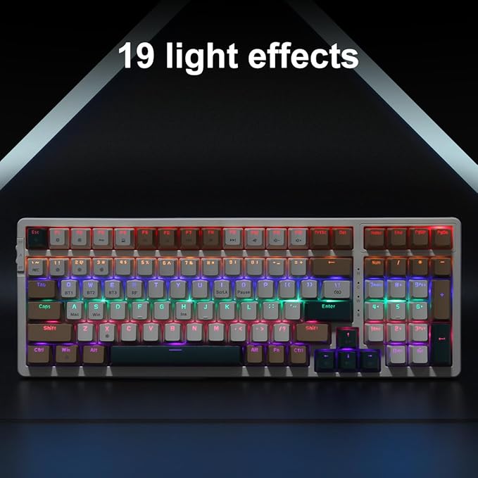 Merdia Wireless Mechanical Keyboard, Triple Mode 2.4G/USB-C/BT Gaming Keyboards 100 Keys RGB Backlit, Brown Switch Rechargeable | Brown Combo