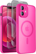 Symcele Designed for iPhone 12 Case, Compatible with MagSafe, with Privacy Screen Protectors X2, [Camera Protection] [15FT Military Drop Protection] Shockproof Phone Case, 6.1", Hot Pink