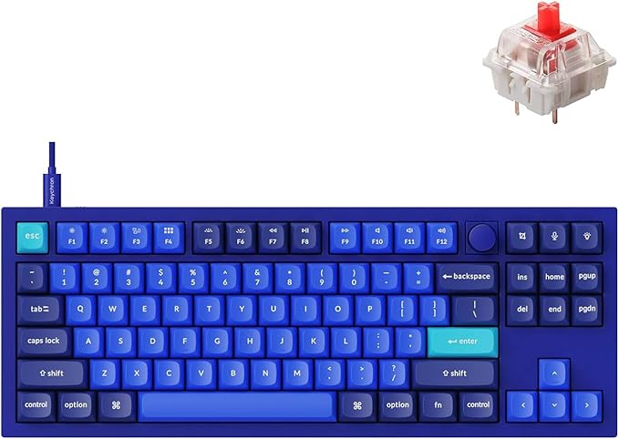 Keychron Q3 Wired Custom Mechanical Keyboard Knob Version, TKL Tenkeyless QMK/VIA Programmable Macro with Hot-swappable Gateron G Pro Red Switch Double Gasket Compatible with Mac Windows Linux (Blue)