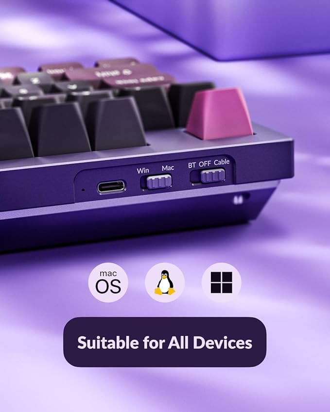 Keychron Q5 Pro Wireless QMK/VIA Mechanical Keyboard, Full Customizable 96% Layout with Programmable Knob, Hot-swappable K Pro Brown Switch Compatible with Mac Windows Linux - Purple