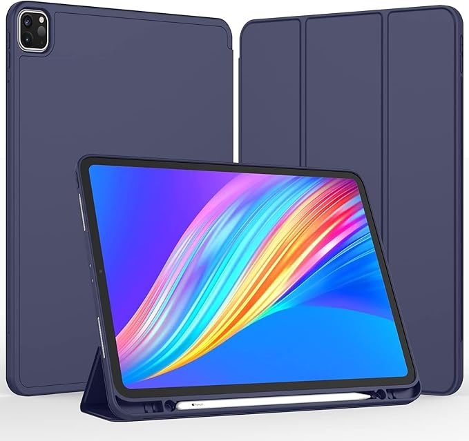 iMieet Case for iPad Pro 11 Inch (M5) 2025 /(M4) 2024 5th Gen, Trifold Stand Smart Cover with Pencil Holder and Soft TPU Back, Auto Wake/Sleep (Dark Blue)